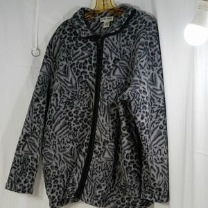 Alfred Dunner Black and Gray Patterned Teddy Jacket
